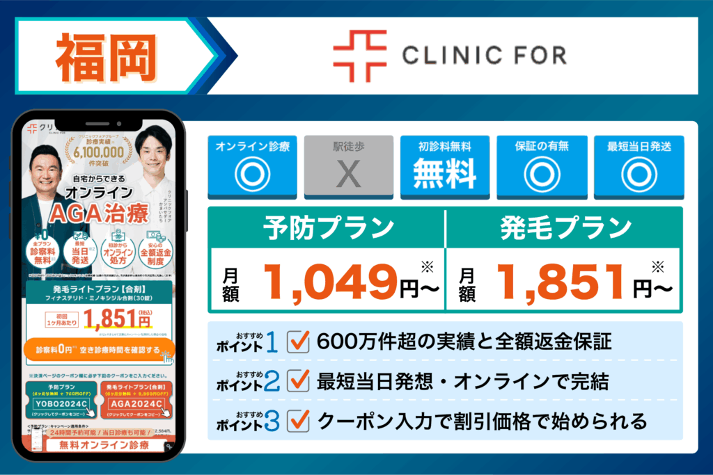 クリニックフォアの基本情報や料金体系をまとめたイラスト画像
