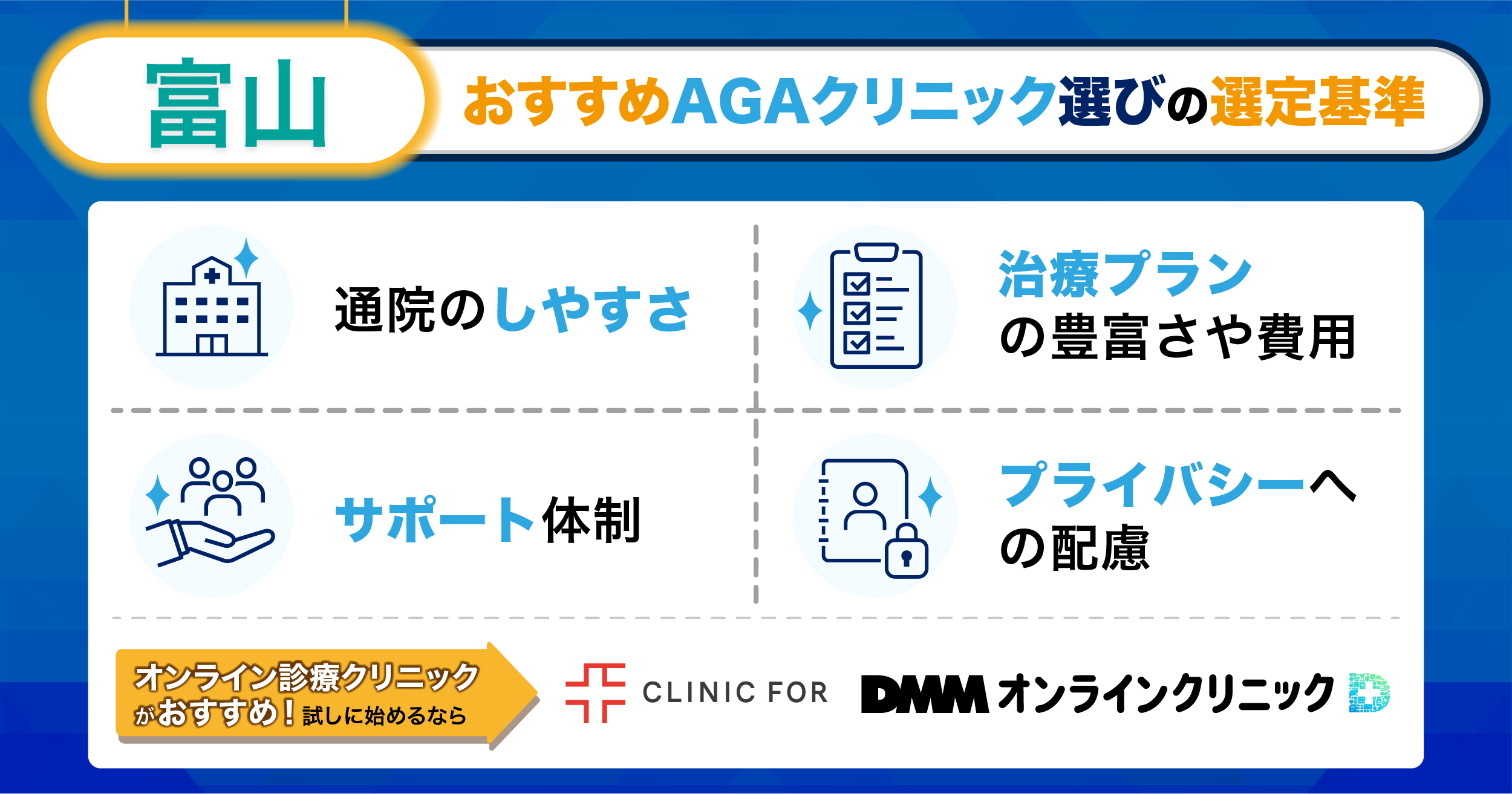 富山のおすすめAGAクリニック選びの選定基準