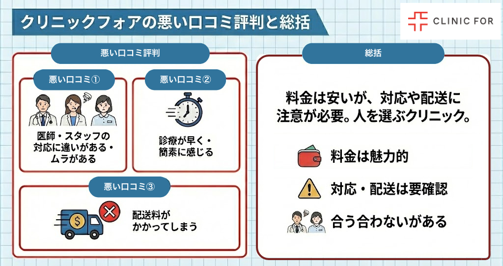 クリニックフォアの悪い口コミ評判