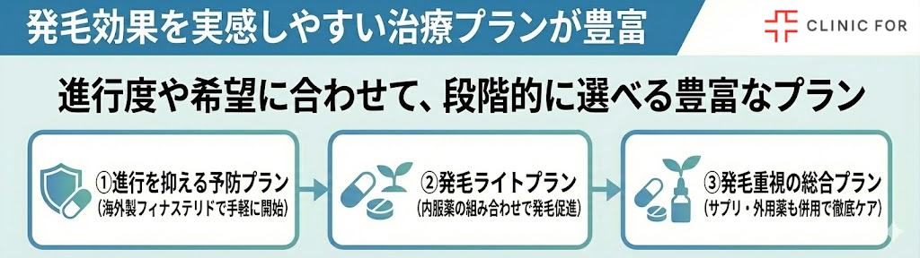 発毛効果を実感しやすい治療プランが豊富