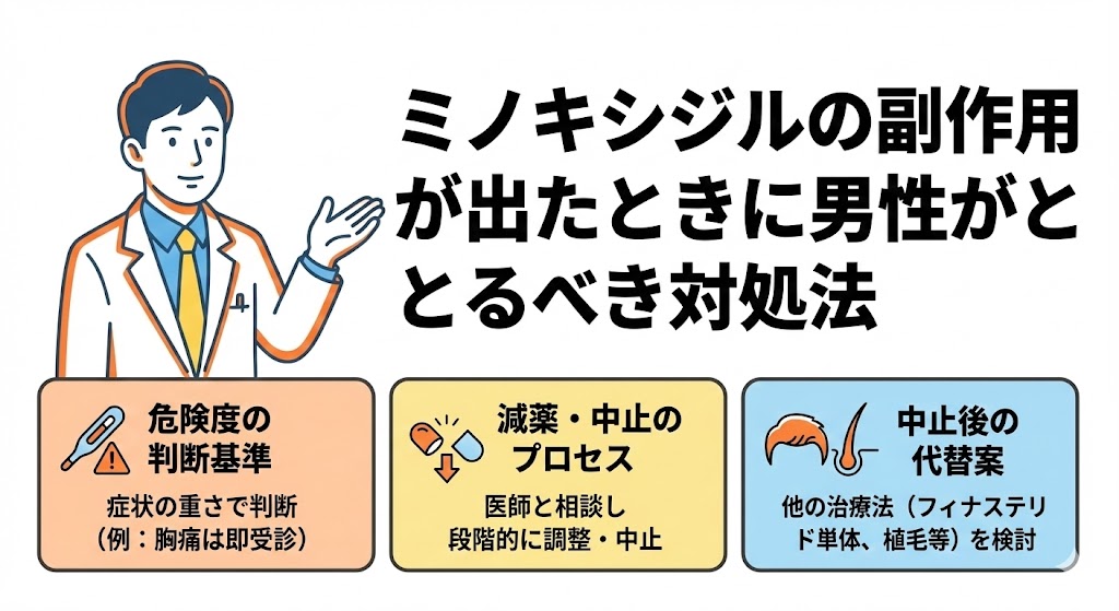 ミノキシジルの副作用が出たときに男性がとるべき対処法