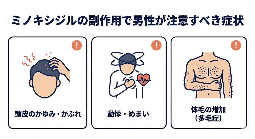 ミノキシジルの副作用で男性が注意すべき症状