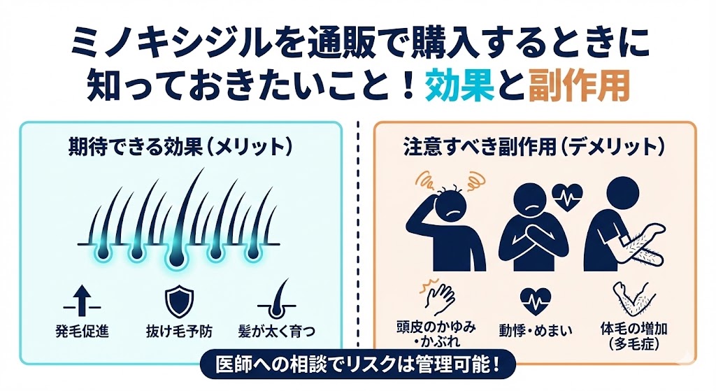 ミノキシジルを通販で購入するときに知っておきたいこと！効果と副作用