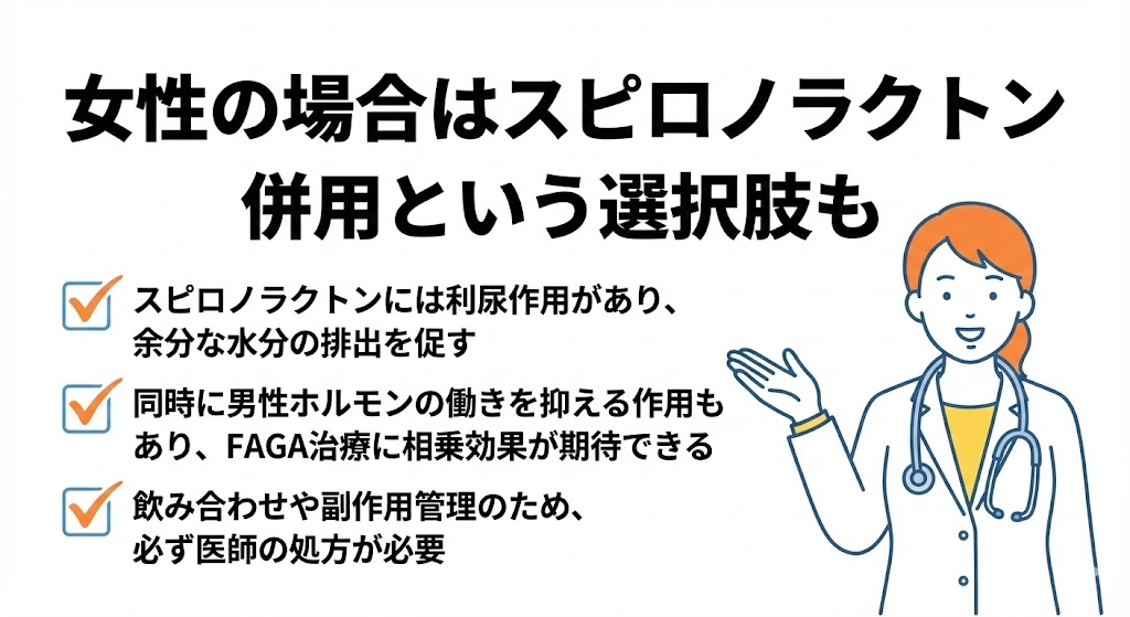 女性の場合はスピロノラクトン併用という選択肢も