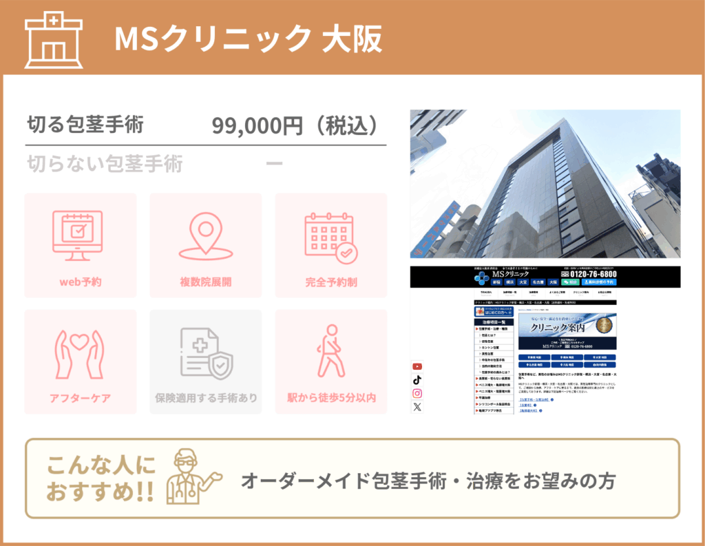 MSクリニック大阪について詳細を情報をまとめた画像