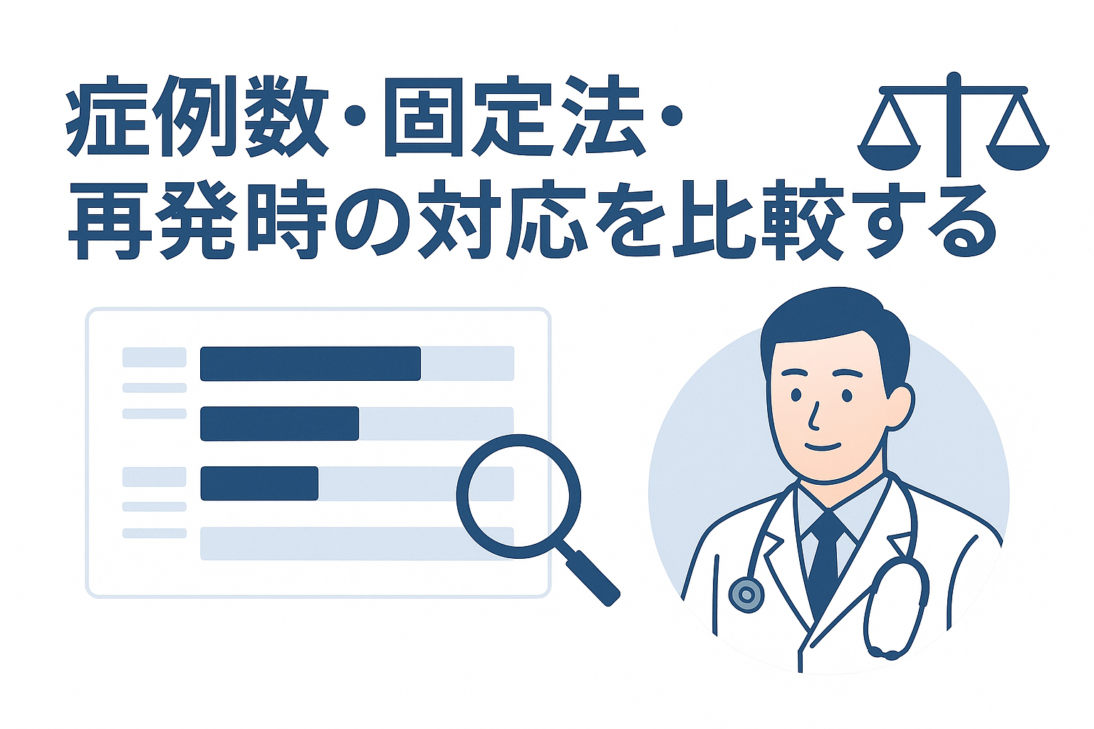 症例数・固定法・再発時の対応を比較する
