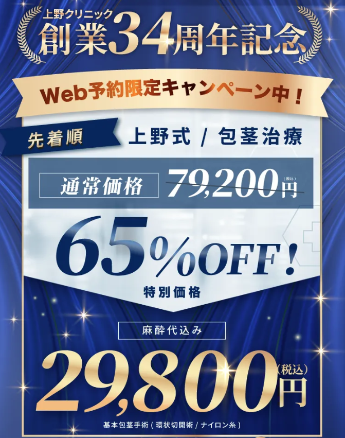 東京上野クリニックの包茎治療29,800円（税込）に関する画像